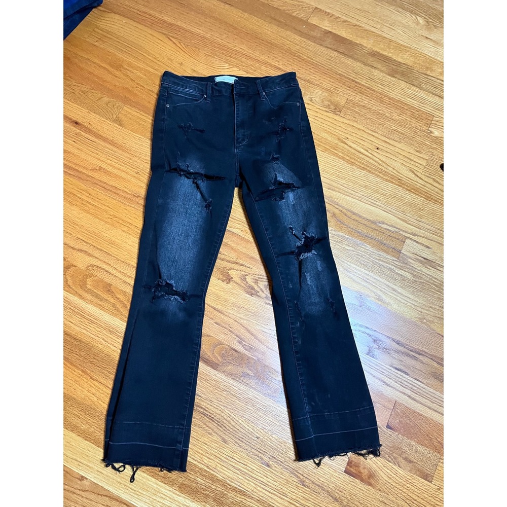 Articles of Society Black Distressed Flare Jeans Raw Hem Size 27